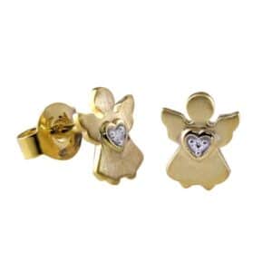 Acalee Kinder-Ohrringe Gold 333 / 8K Engel-Ohrstecker Zirkonia gold