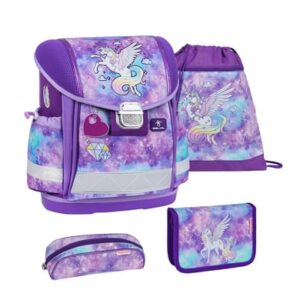 Belmil Schulranzen Classy Schulranzen Set 4-teilig mit Brustgurt Diamond Unicorn