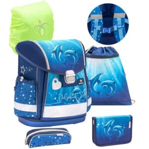 Belmil Schulranzen Classy Schulranzen Set 5-teilig mit Brustgurt Dolphins