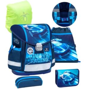 Belmil Schulranzen Classy Schulranzen Set 5-teilig mit Brustgurt Racing Blue Neon