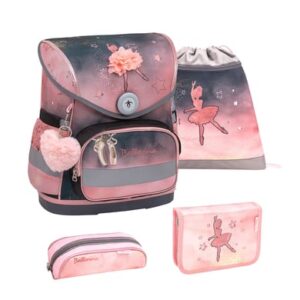 Belmil Schulranzen Compact Schulranzen Set 4-teilig mit Brustgurt Ballerina Black Pink