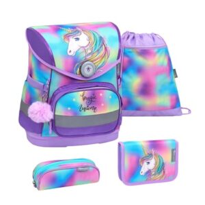 Belmil Schulranzen Compact Schulranzen Set 4-teilig mit Brustgurt Rainbow Color