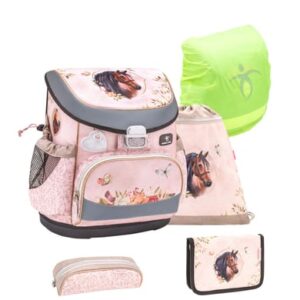 Belmil Schulranzen Mini Fit Schulranzen Set 5-teilig mit Brustgurt Horse Chestnut