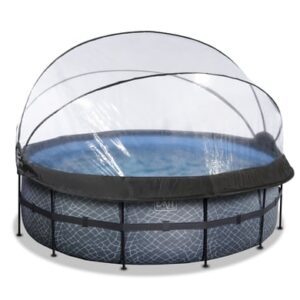 EXIT Frame Pool ø427x122cm (12v Sandfilter) – Grau + Sonnendach + Wärmepumpe