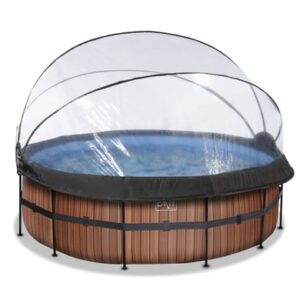 EXIT Frame Pool ø427x122cm (12v Sandfilter) – Holz Optik + Sonnendach