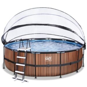 EXIT Wood Pool ø450x122cm mit Abdeckung und Sandfilterpumpe