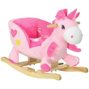 HOMCOM Baby Schaukeltier Einhorn mit 3 x AA-Batterien rosa