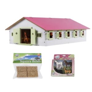 Kids Globe Farming Reiterhof Set Pferdestall 9 Boxen 4 Pferde 4 Heuballen Weiß