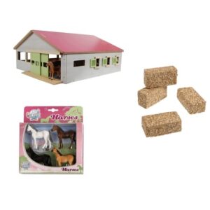 Kids Globe Farming Set Pferdestall inkl. Ballen und Pferde Stall mit Reitplatz 3 Boxen Weiß