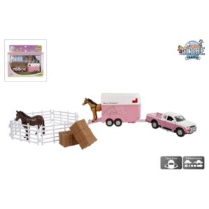 Kids Globe Farming Traffic Die Cast Mitsubishi mit Pferdeanhänger Rosa