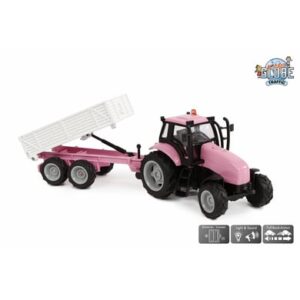 Kids Globe Farming Traktor mit Trailer Die Cast mit Licht und Sound Rosa Rosa