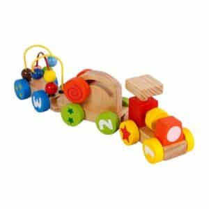 Kids Globe Farming Wood Lernspielzug Lokomotive + zwei Wagons Braun