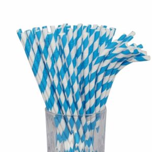 Luxentu Papier-Trinkhalme gestreift mit Knick 20 cm 100er Set hellblau