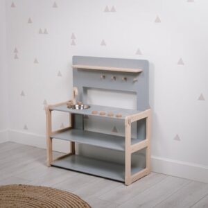 Montessori® Kinderkueche aus Holz - multifunktional - grau Montessori® Kindermöbel mehrfarbig