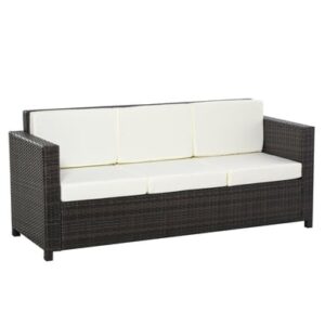 Outsunny 3 - Sitzer Rattansofa mit Kissen braun/weiß