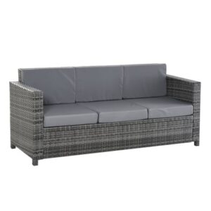 Outsunny 3 - Sitzer Rattansofa mit Kissen grau