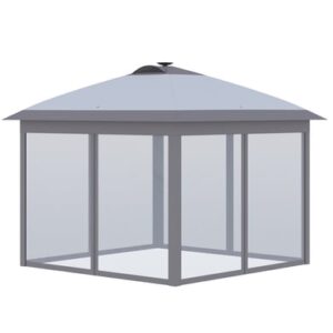 Outsunny Faltpavillon mit LED Solar Lichterkette und USB-Ladeanschluss grau