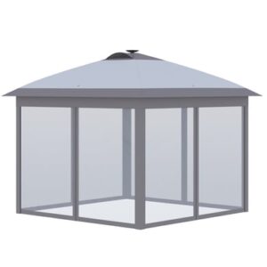 Outsunny Faltpavillon mit LED Solar Lichterkette und USB-Ladeanschluss grau