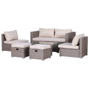 Outsunny Rattan Gartensitzgruppe als 6-teiliges Set creme