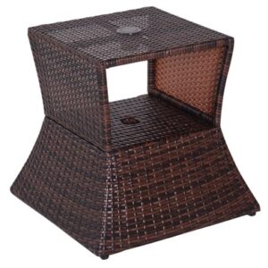 Outsunny Rattan-Gartentisch mit Sonnenschirm-Halterung braun