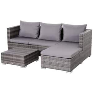 Outsunny Rattan Sitzgruppe als 3-teiliges Set grau