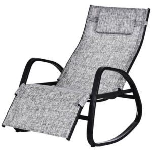 Outsunny Schaukelstuhl mit verstellbarer Rückenlehne und Fußstütze grau