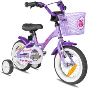 PROMETHEUS BICYCLES® Kinderfahrrad 12 ab 3 Jahre mit Stützräder in Violett & Weiß
