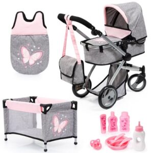 bayer Design Kombi-Puppenwagen Mega Set Grau/Rosa