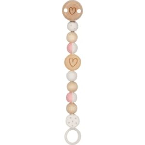 goki Schnullerkette Herz weiß-natur-rosa
