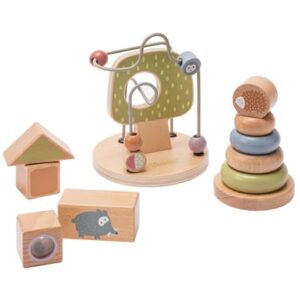 howa® Motorikspielzeug Motorikschleife Stapelturm Bausteine little woods aus Holz 3 tlg.