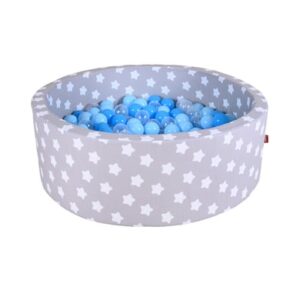 knorr toys® Bällebad soft - Grey white stars - 300 balls soft blue/blue/transparent grau