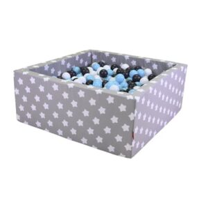 knorr toys® Bällebad soft eckig - Grey white stars - 100 balls creme/grey/lightblue grau