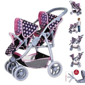 knorr toys® Zwillingspuppenwagen Milo - Pink Hearts blau