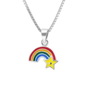 trendor Kinder-Halskette Silber 925 Collier mit Regenbogen-Anhänger silver