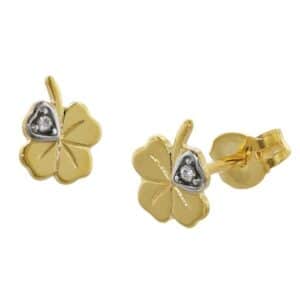 trendor Kinder-Ohrstecker 333 Gold Kleeblatt mit Diamant gold