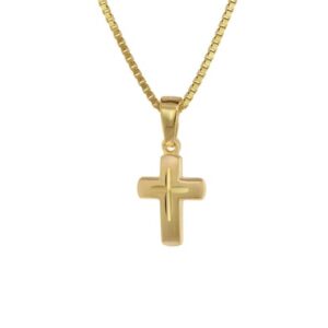 trendor Kreuz-Anhänger für Kinder Gold 585 (14 Kt.) + Plattierte Kette gold