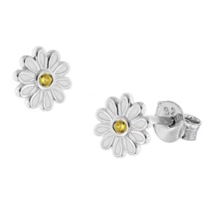 trendor Mädchen-Ohrringe Ohrstecker 925 Silber Blume Weiß silver