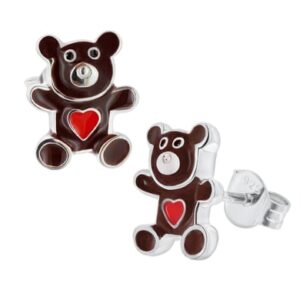 trendor Kinder-Ohrringe Silber 925 Teddybär Ohrstecker silver