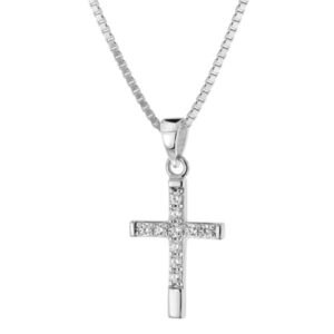 trendor Kreuz Anhänger für Mädchen Weißgold 585 / 14K + Silberkette silver