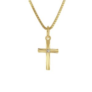 trendor Kreuz-Anhänger für Kinder Gold 585 mit Vergoldeter Silberkette gold