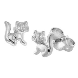 trendor Kinder-Ohrringe 925 Silber Ohrstecker Katze silver